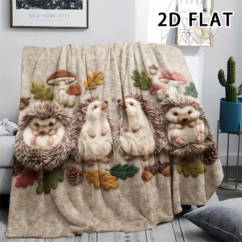 1Pc 2D FLAT Hedgehog Print Flannel Blanket,High quality Comfortable for All Seasons,Home Decor,Warmth and Comfort,Perfect for Christmas Gifts