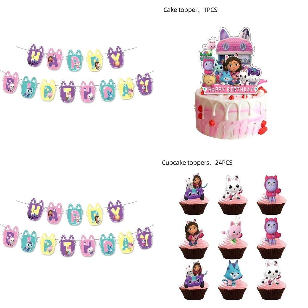 Casa de Muñecas de Gabby Suministros de Fiesta de Cumpleaños para Niños Set de Decoración Con Globos Duraderos y Banderines Coloridos