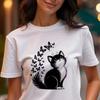 Black and White Cat Cartoon Print Crewneck Short Sleeve Women Tee Casual Unique Design Summer Graphic Versatile High Quality Top