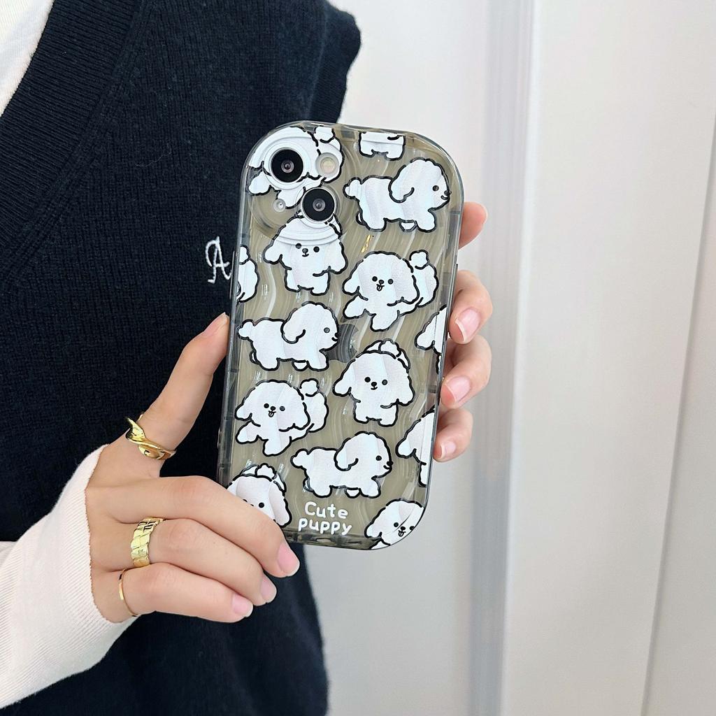 White Puppy Wavy Relif Non -Slip Shell For Iphone 14 Plus 13 Promax 11 12 Pro Max Soft Silicone Cute Cartoon Phone Case
