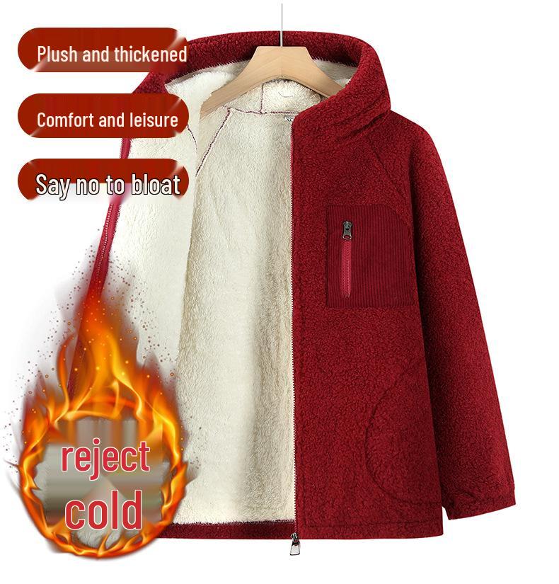 2025 Winter Stylish Versatile Hooded Lambswool Jacket – Warm, Loose-Fitting Cotton Coat