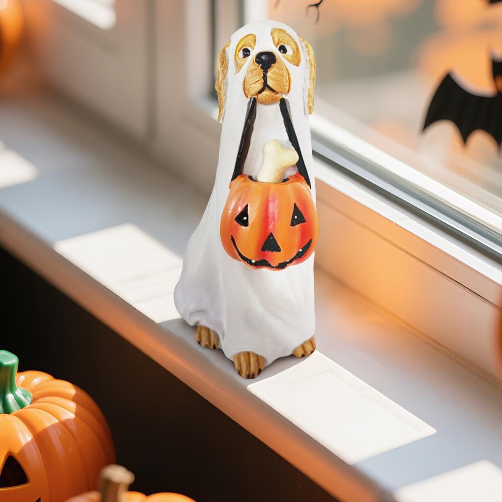 Halloween Pumpkin And Puppy Resin Figurine Candy Bowl