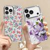 Blue Purple Flower Pattern Case For iPhone 17 Pro Max Plating Lens Frame Clear Soft Cover For iPhone 16 15 14 13 Pro Max 11 16E 17E