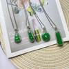 Imitation Jade Green Pendant Necklace with Diamond Accents and Stainless Steel Chain