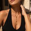 French Minimalist Teardrop Y Drop Necklace for Women Vintage Gold Plated Slide Adjustable Snake Chain Party Jewelry Gift
