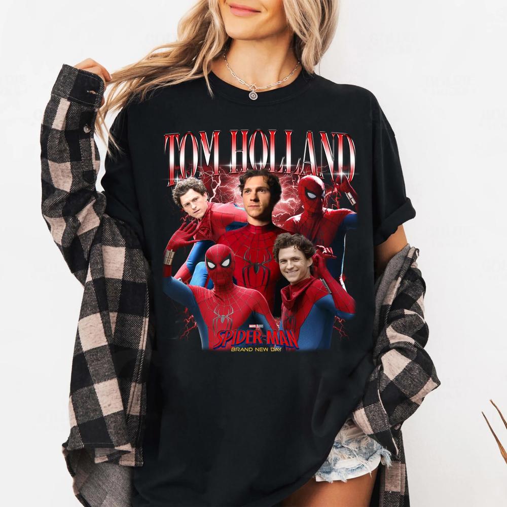 Spider-Man Brand New Day Tom Holland Retro Portrait T-Shirt Oversized Vintage Streetwear Couple Cotton Short Sleeve Tshirt 4XL