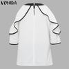 VONDA Women Cold Shoulder Ruffled Sleeve Bow Knot Casual Stitching Blouse