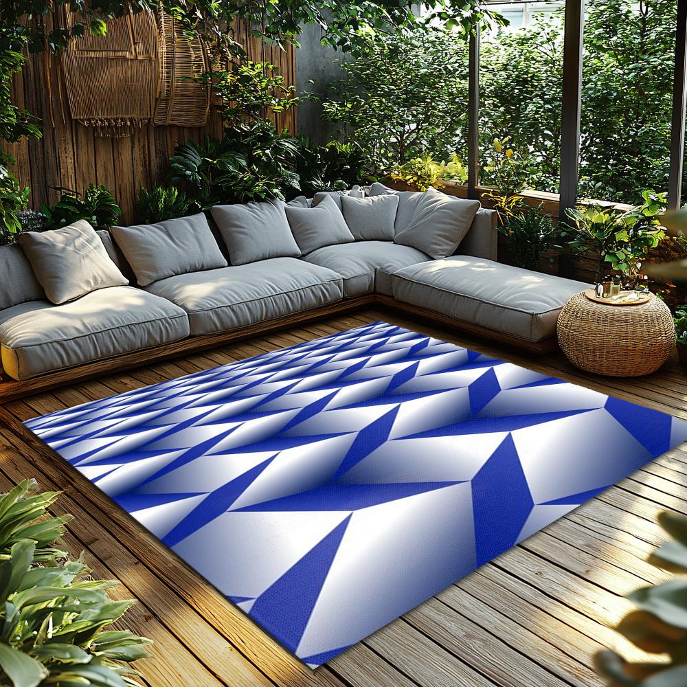 Tuniu Geometric Blue White Modern Rug Non-Slip Area Floor Mat for Living Room Bedroom