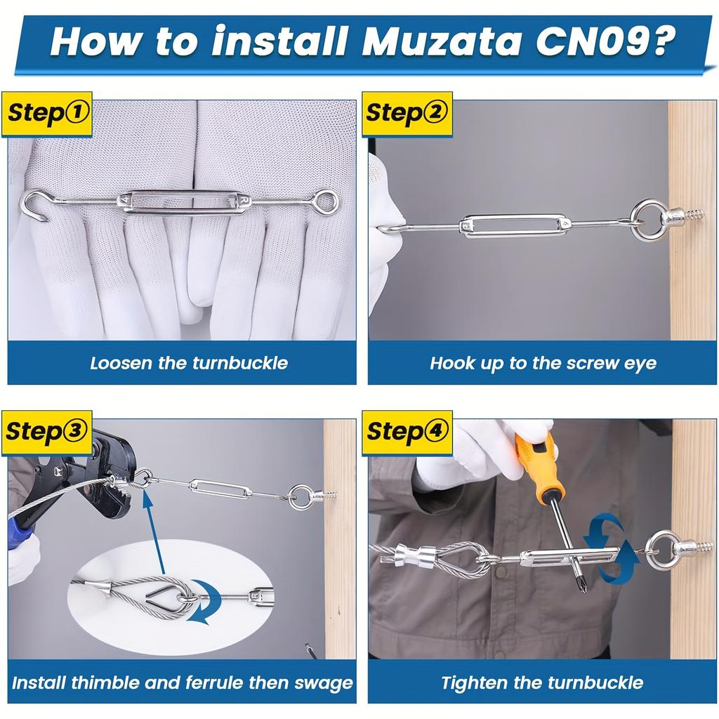 5PCS Stainless Steel 304 OC Type Turnbuckle Hook And Hook CC Type Wire Rope Tension Heavy Duty For Sun Shade Sail Cable Railing