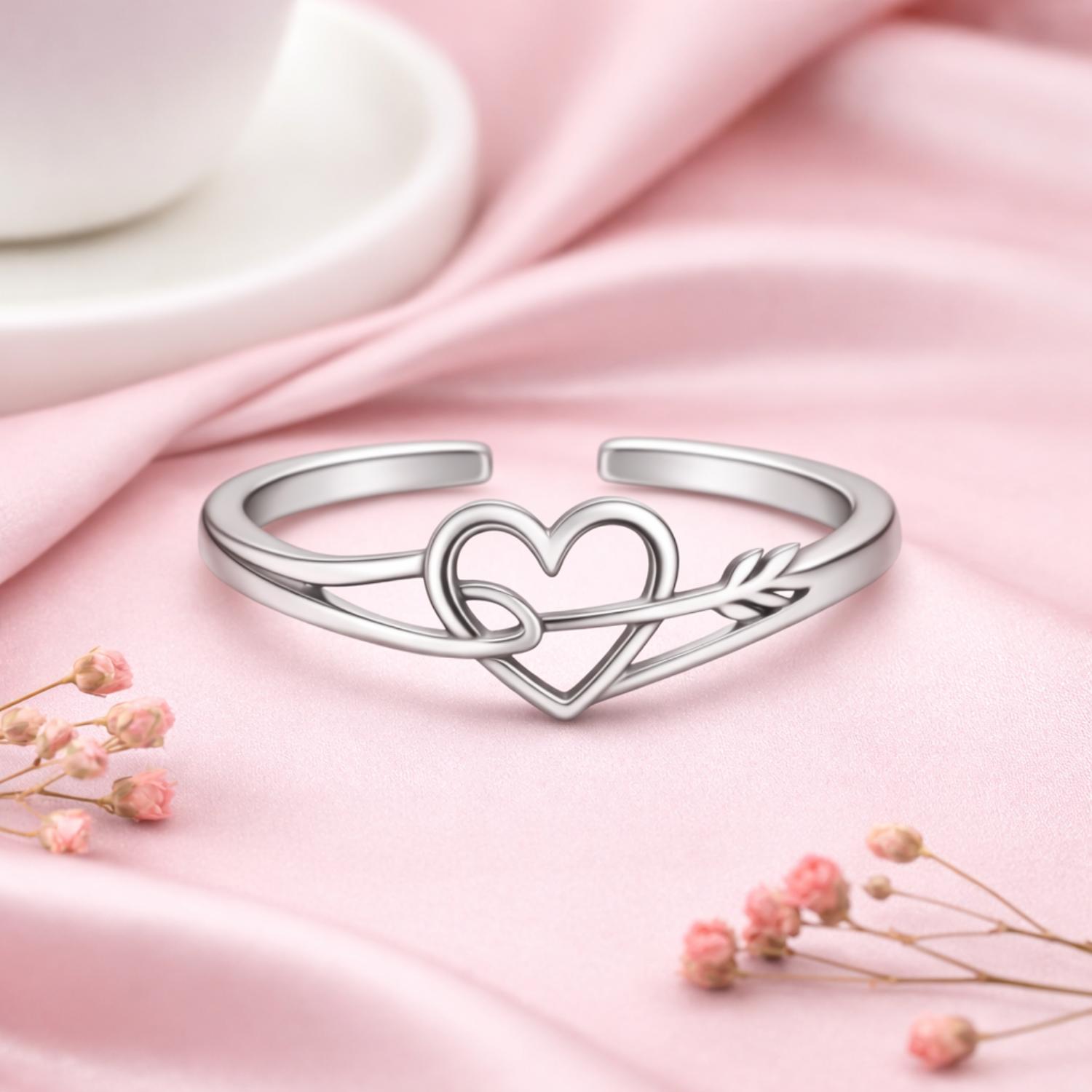 

Arrow Heart Adjustable Open Ring – 925 Sterling Silver 12 білий