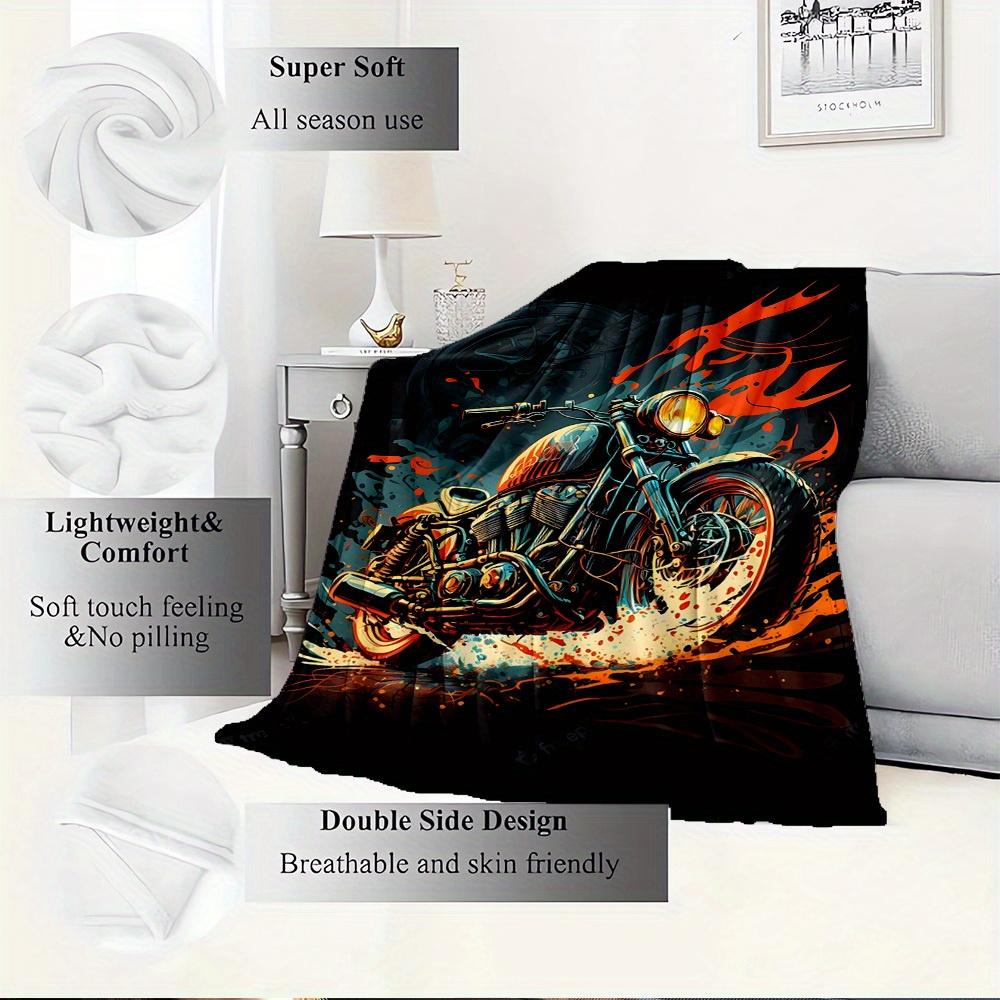 1pc Motorcycle,Flame,Artwork Digital Print Flannel Blanket - Contemporary Style, Suitable for All Seasons, Perfect for Home, Travel, or Camp