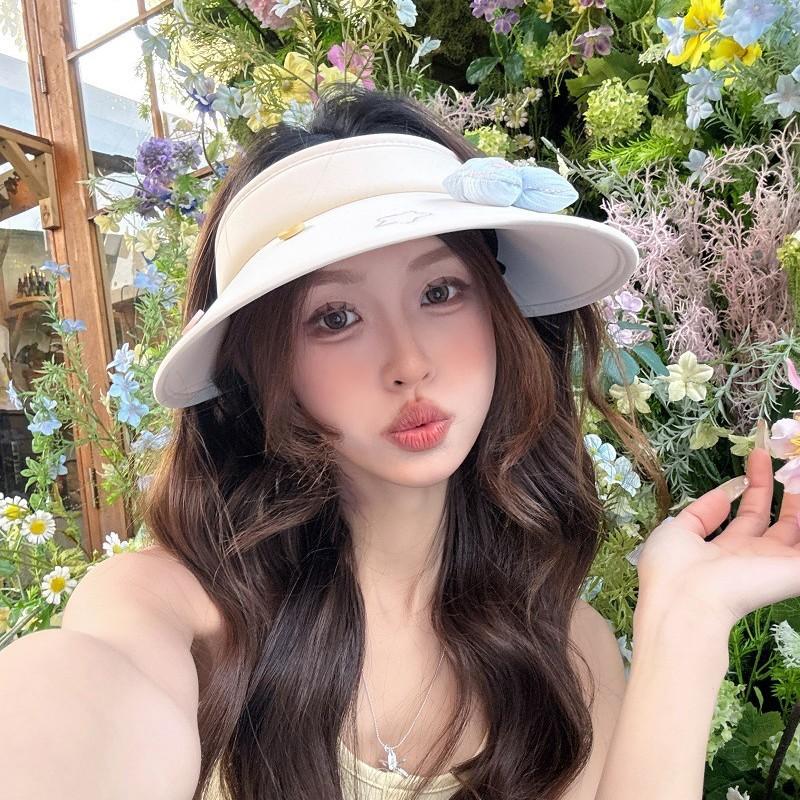 Bow headband, empty top hat, large brim, female summer outdoor cycling without turning over sun hat, sun protection hat, cute Mengmeng