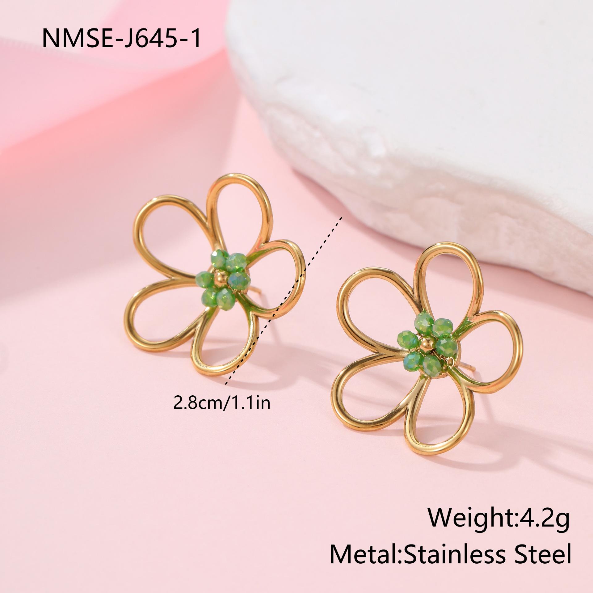 GEMCHIC Women s Elegant Flower Beaded Earrings Stainless Steel Geometric Hollow Studs Fashion Jewelry