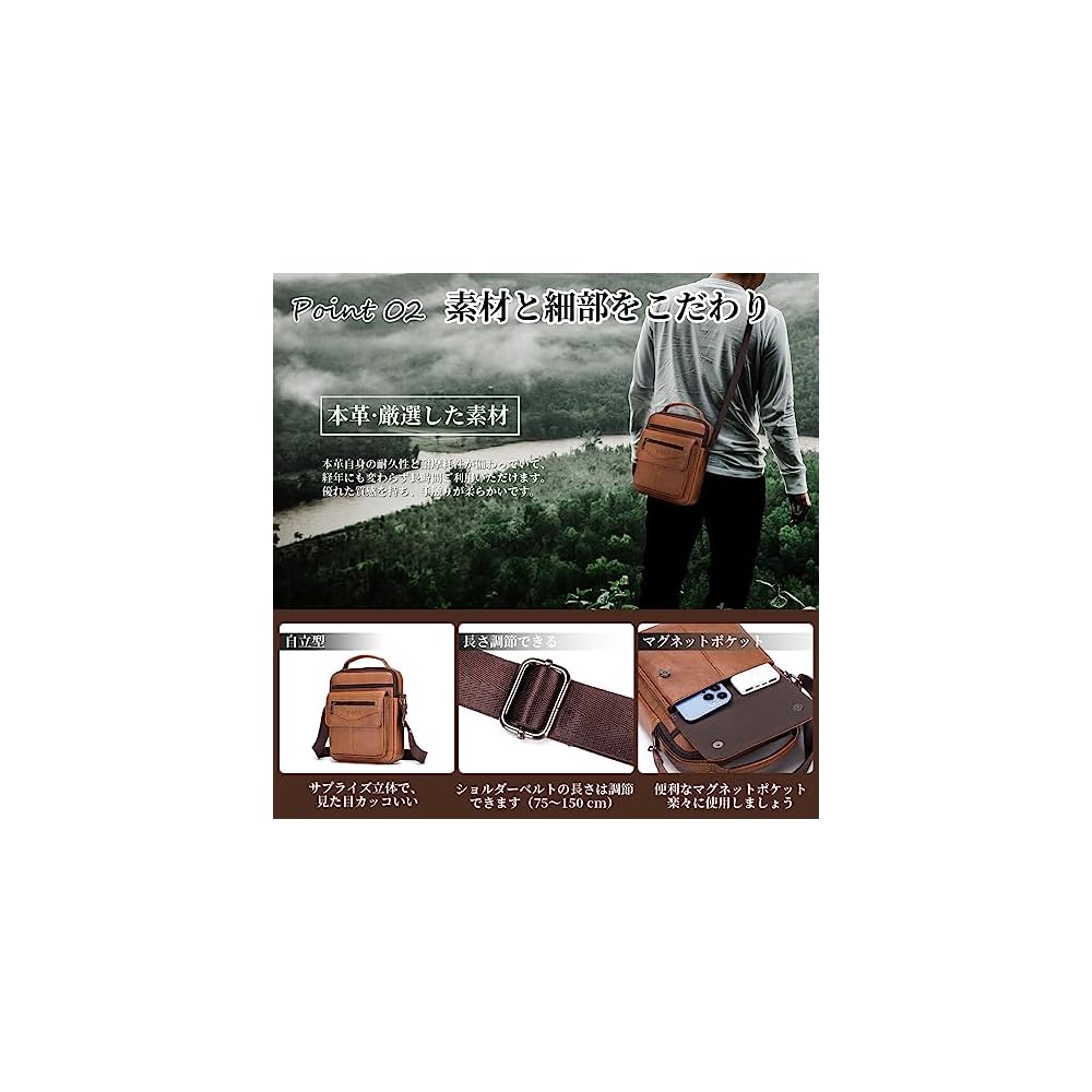 SPAHER Shoulder Bag for Men, Crossbody, Water-Repellent, Lightweight, Small, Genuine Leather,