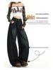 Women's Autumn High-Waisted Scimitar Jeans: Lazy Style Loose Wide-Leg Mop Pants