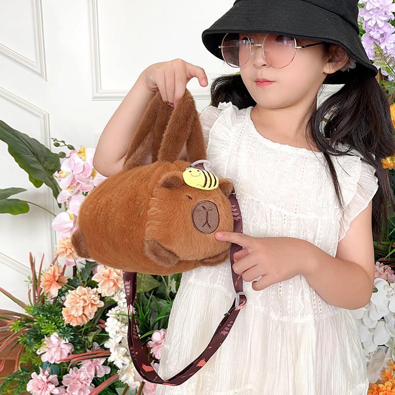 Adorable Capybara Plush Cartoon Handheld Purse Stylish Kids Crossbody Bag For 2024