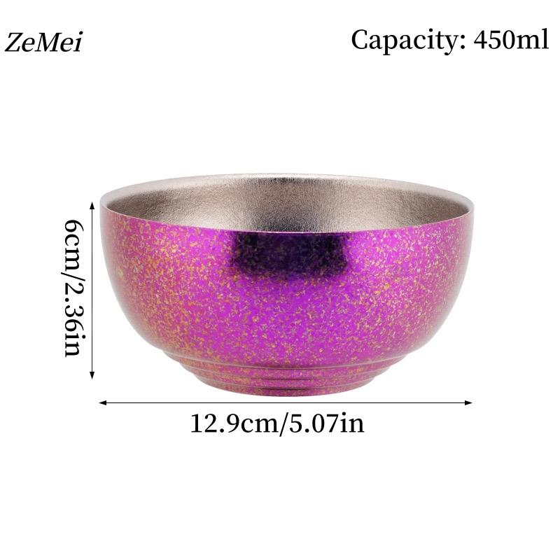 1Pcs Pure Titanium Double-Layer Bowl,450 ml Threaded Texture Drop-Proof Heat-Resistant Home Rice Bowl Food Tableware,Kitchenware