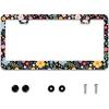 Personalise Colorful Floral Flowers License Plate Frame License Plate Frames Car Universal Stainless Steel Accessories Cars Decor With 2 Holes And