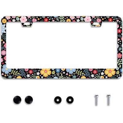 Personalise Colorful Floral Flowers License Plate Frame License Plate Frames Car Universal Stainless Steel Accessories Cars Decor With 2 Holes And