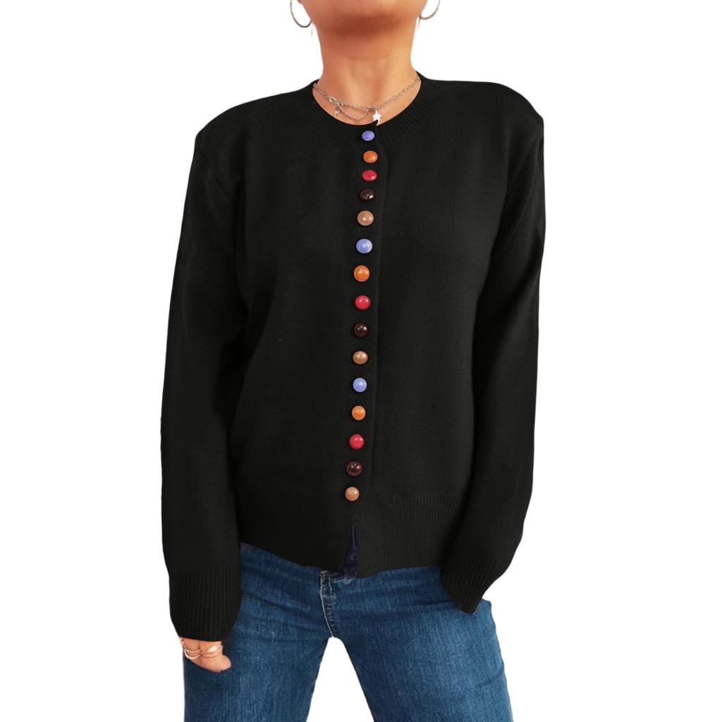 Women's Colorful Button Single-Breasted Knitted Cardigan Sweater Jacket