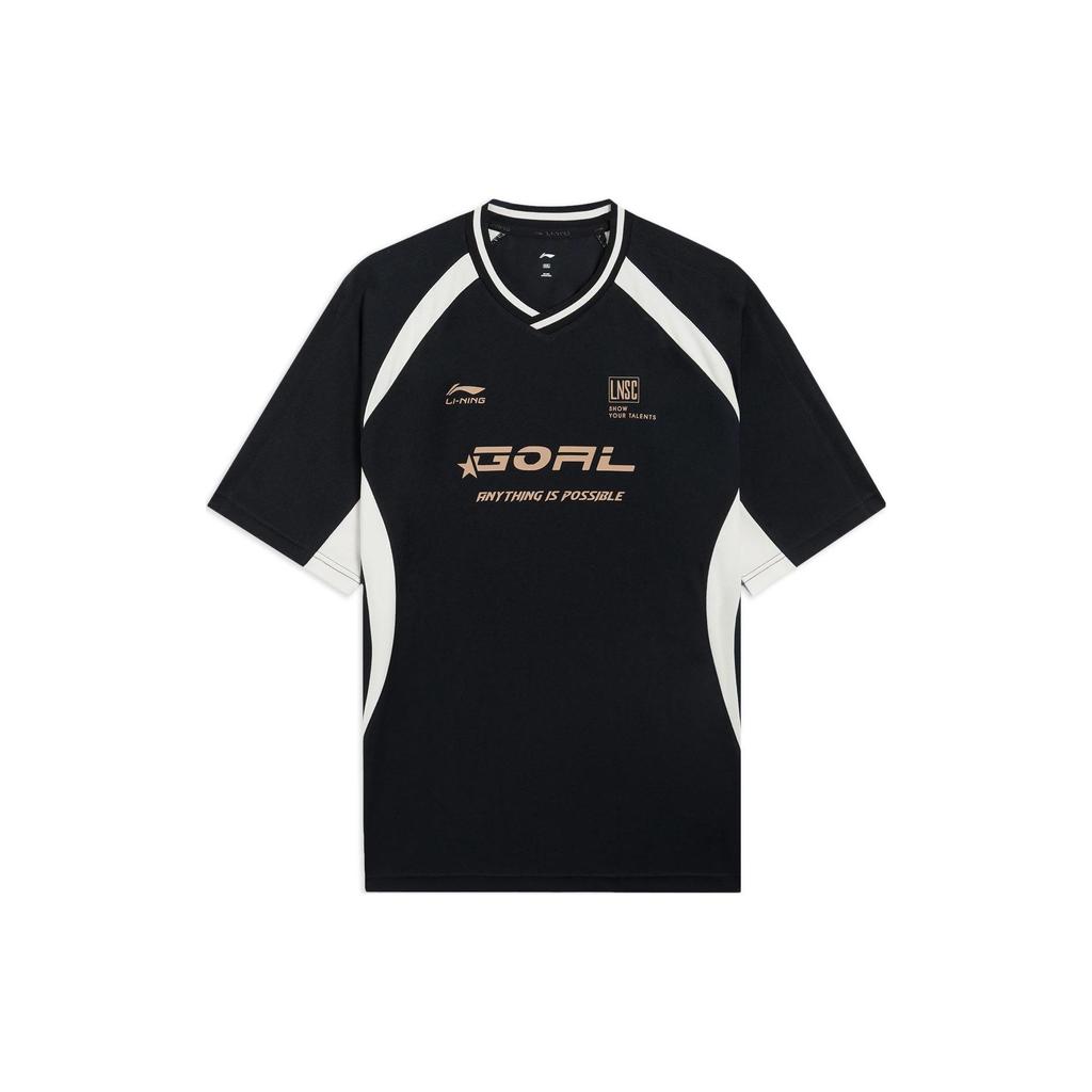 Li Ning Color Block Letter Print Casual T-Shirt Unisex Tops Black ATSSA91-3