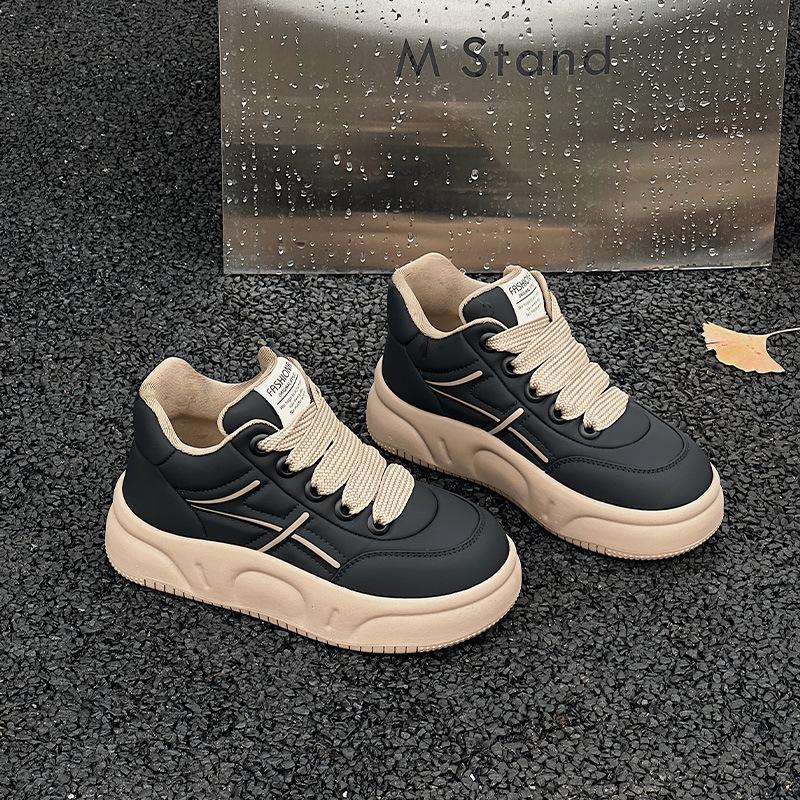 High-top Board Shoes Women's Lace-up Soft-soled Velvet Bread Shoes Winter New Platform Sports and Leisure Women's Shoes