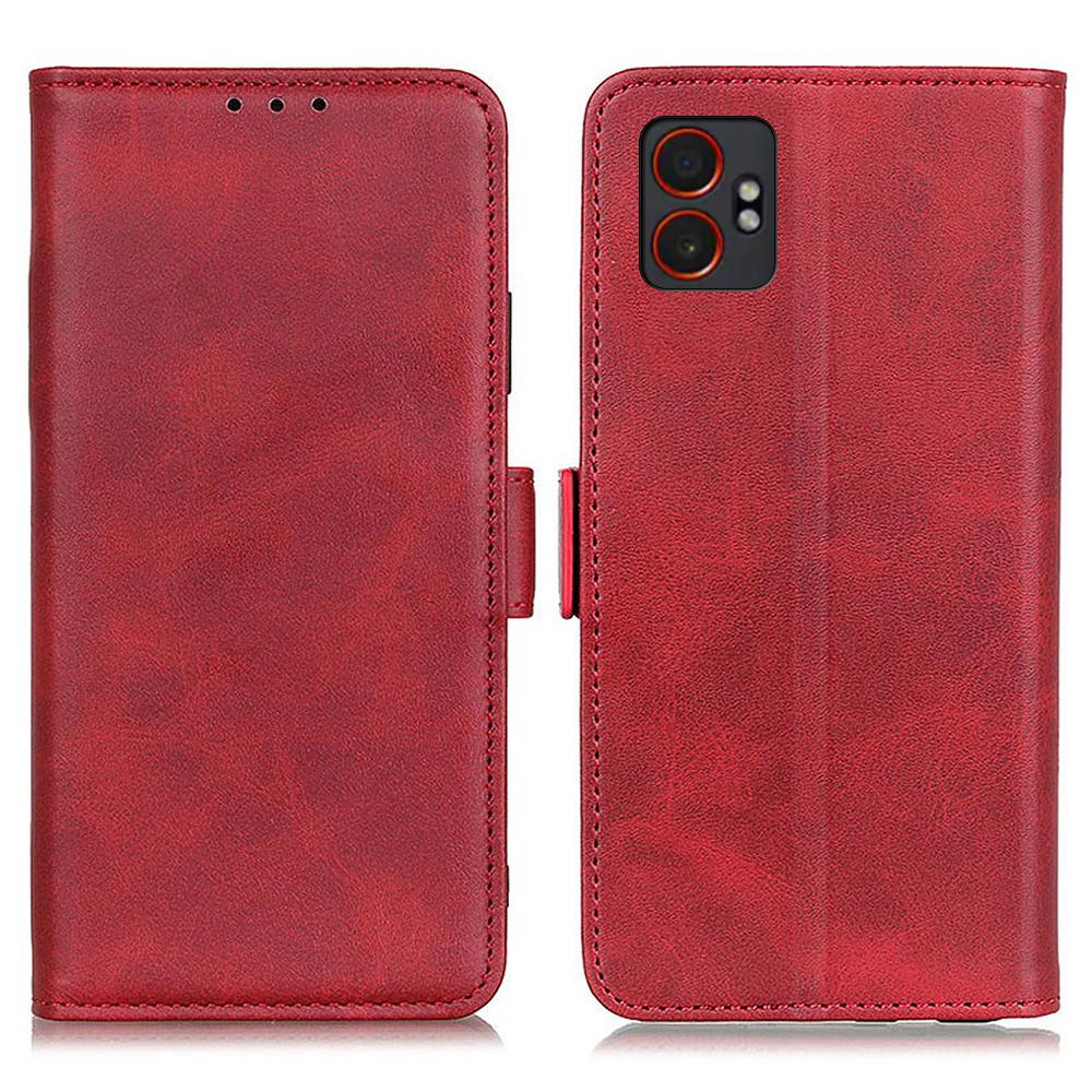 

For Samsung Galaxy XCover7 Pro Case Stand Cowhide Texture PU Leather Phone Cover Red