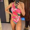 Sexy Printed Mesh Sheer Splicing One Shoulder One Piece Swimsuit Women Swimwear Female Monokini Bather Bathing Suit Swim