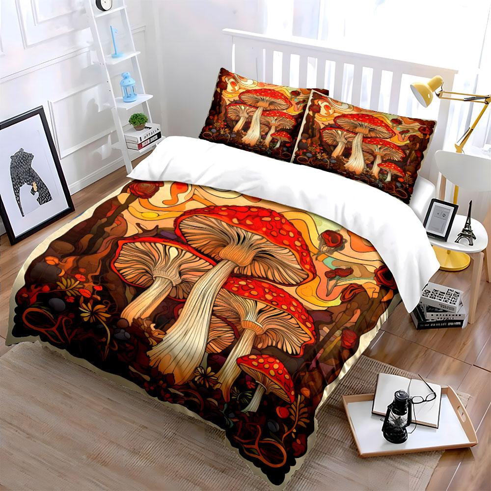Mushroom Art Decor Set - Nature Multiple Sizes Kid'S And Adults' Bedroom Exquisite 3Pc Bedding Set, Gift