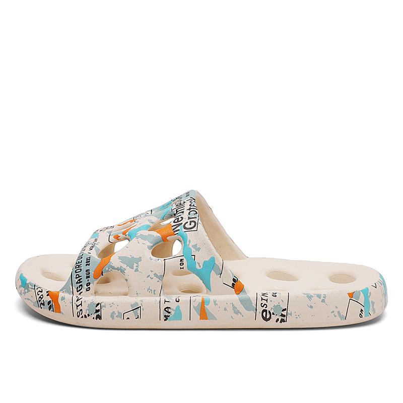 Fashion Printed Bathroom Shower Slippers Man Hollow Out Leak Women Slides Summer Eva Shoes Soft Anti-Slip Couple Indoor Outdoor Sandals