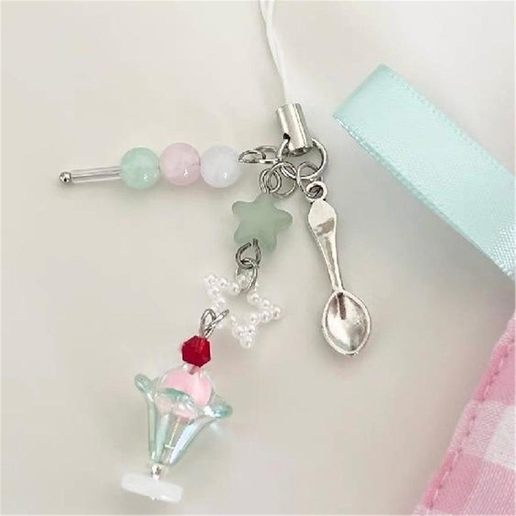Phone Cute Bowknot Ice Cream Pendant Phone Chain Mobile Phone Charm Strap Lanyard Keychain For Iphone Accessory Women Jewelry