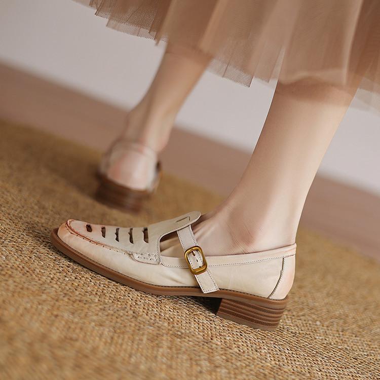 Fashion New Spring/Summer Genuine Leather Women Pumps Shoes for Women Fashion Hollow Out Mary Jane Shoes Round Toe Women Shoes Loafers