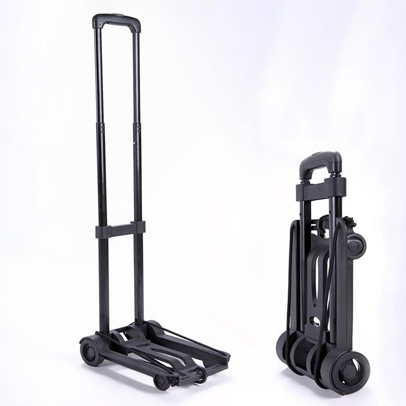 2 Rounds Folding Hand Truck Black Small Lightweight Cart Portable Telescopic Dolly Backpack Luggage Travel Moving Shopping Cart