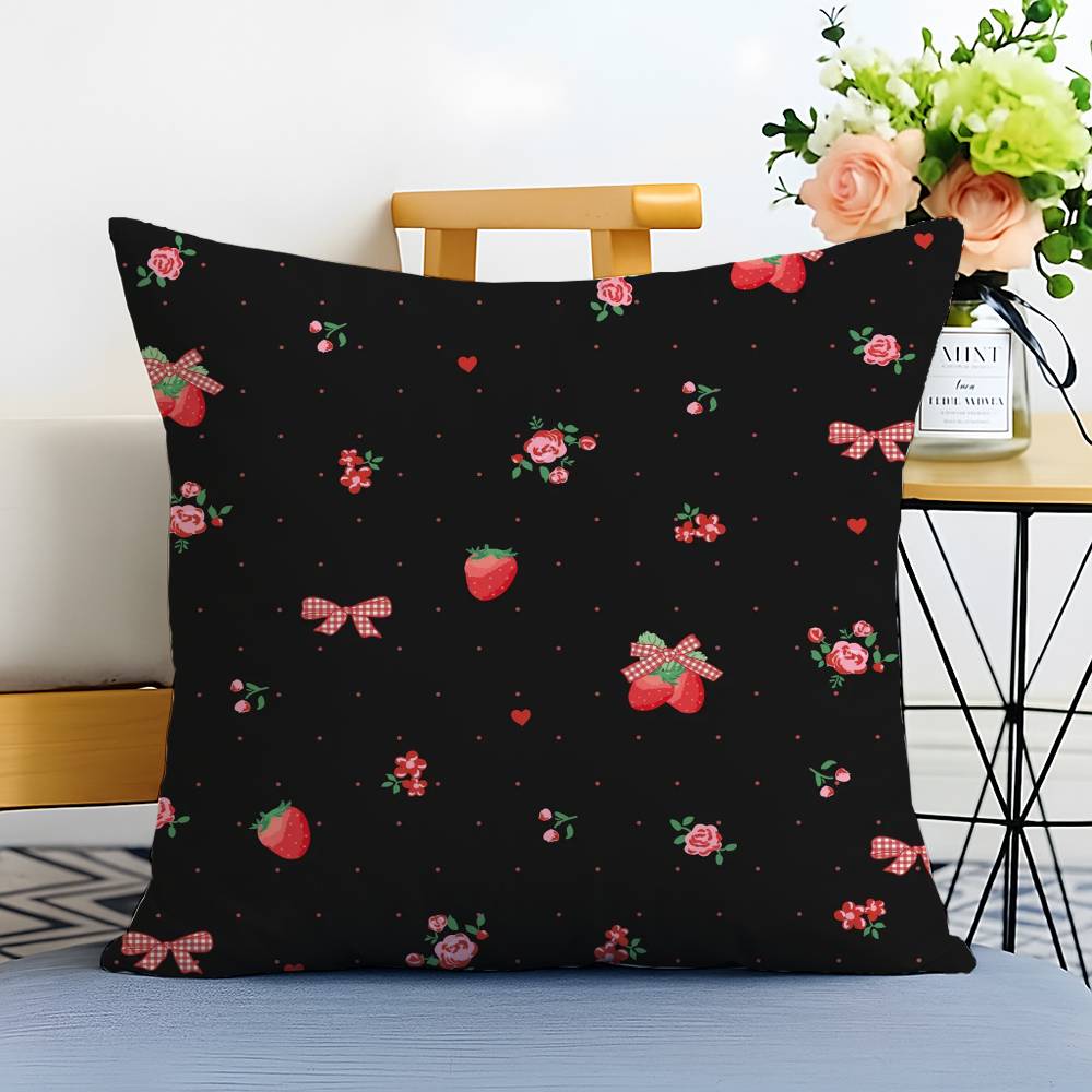 Elegant Strawberry Flowers Print Pillow Case Printed Brushed Fleece Pillow Baby Skin-Touch Eco-Friendly Dye-Sublimat