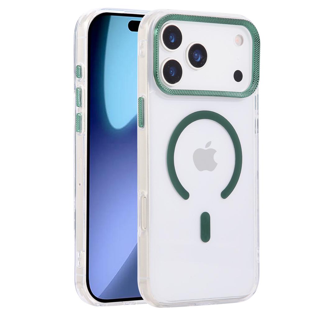 For iPhone 17 Pro Max Case Compatible with MagSafe PC+TPU Clear Phone Cover with Diamond Texture Lens Frame