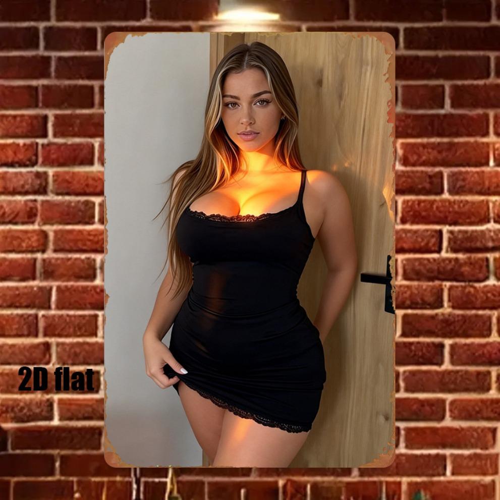 Sexy Black Lace Dress Model Tin Sign Metal Poster for Home Decor Garage Bar x Inch