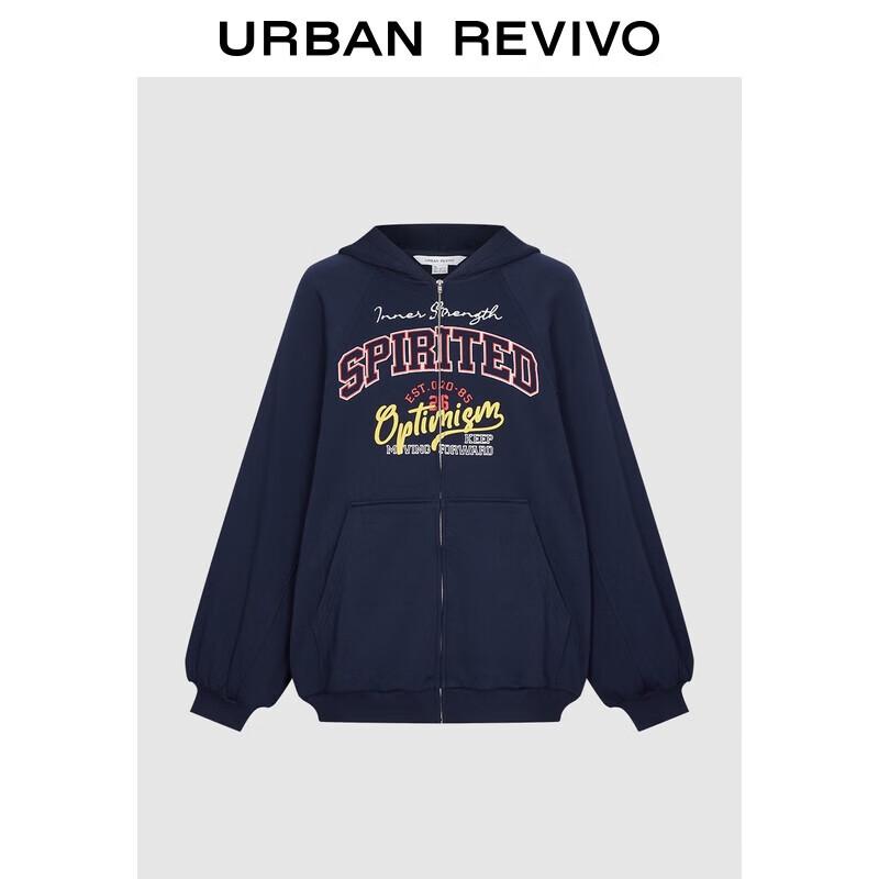 

UR Women s Retro College Style Letter Zip Hooded Jacket L