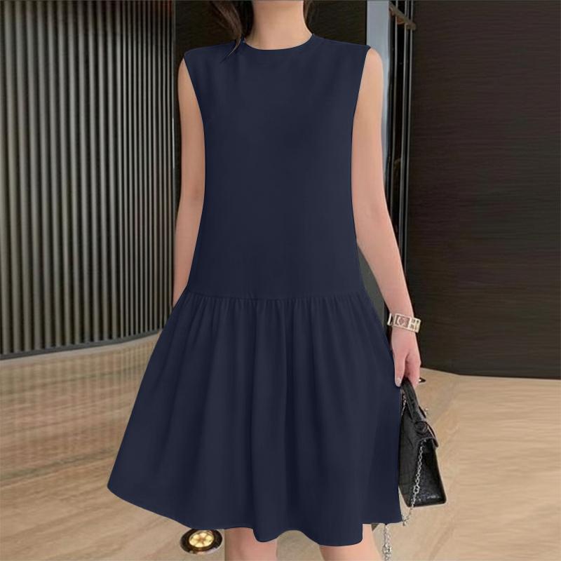 

ZANZEA Women Casual Round Neck Solid Color Summer Sleeveless Dress 5XL темно-синього кольору