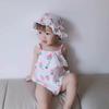 Baby Mädchen Sommer Ärmellose Schlinge Baumwolle Drucken Niedliche Einteilige Overall Strampler + Hut