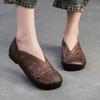 Retro Hakiki Deri Hollow-out Nefes Düz Ayakkabı Yuvarlak Burun Rahat Kadın Slip-on Ayakkabı