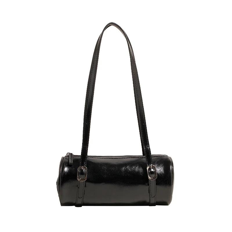 

High Quality Barrel-shaped PU Shoulder Bags Simple Versatile Sense of Luxury Personality Handbags for Women 2025 Fashion New Hot чёрный