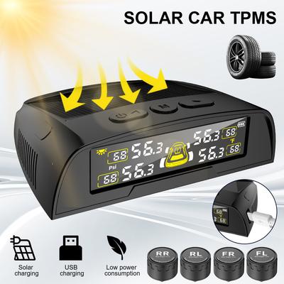 Auto Solar TPMS Reifendruckkontrollsystem Autozubehör Universelles Display Multifunktionaler Reifentemperaturmonitor USB