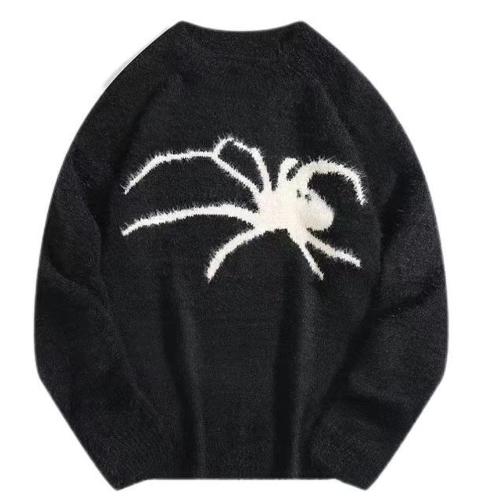 

Свободный свитер с пауком Мужской пуловер с длинным рукавом Женский Y2k Личность Уличная одежда Трикотаж Женский M чёрный