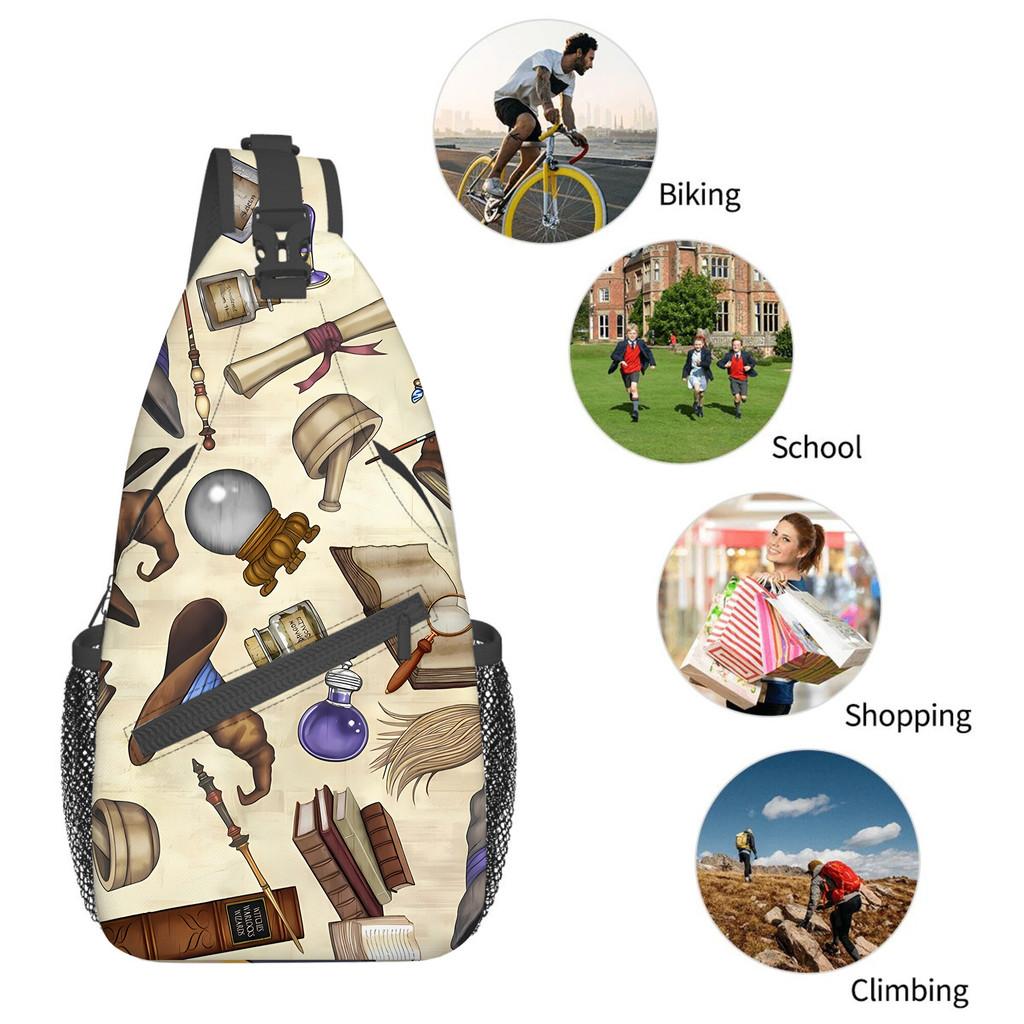 Witch's Tool Pattern Chest Bag for Boy/Girls Best Children Gift 2D Cartoon Large Capacity Outdoor Sports Leisure Fitness Bag