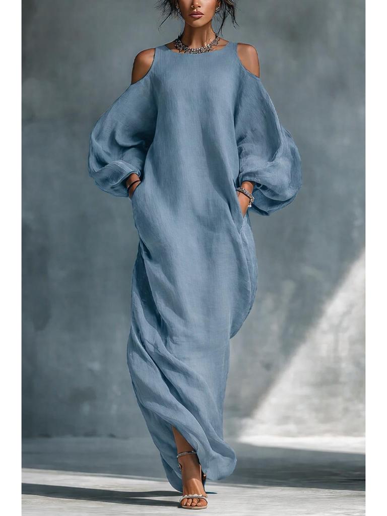 2026 Spring/Summer Women's High-End Off-Shoulder Long Sleeve Mid-Waist Pullover Dress