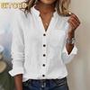 Women's Fashion Casual Solid Color Print Long Sleeve V Neck Blouses & Shirts International Design