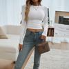 Autumn and Winter Y2K Tops Women's Temperament Slim Solid Colour Round Neck Long Sleeve T-shirt