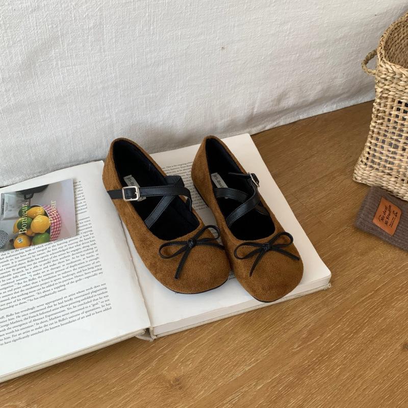 

Korean version cross strap light mouth single shoes women s 2025 autumn bow Mary Jane shoes low heel round head cute youth ladyshoes 39 коричневий