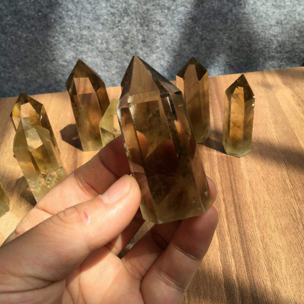 Citrine Natural Smokey Quartz Obelisk Crystal Wand Point Healing Decor Home