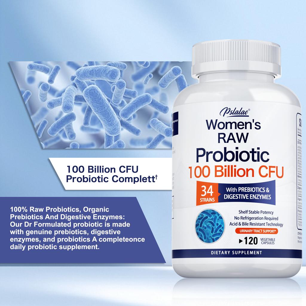 Pslalae - Probiotic Supplement - 34 Strains, with Added Prebiotics and Digestive Enzymes - Digestive, Gut, and Urinary Health